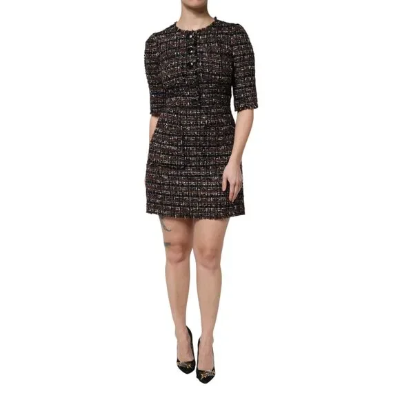 Dolce & Gabbana | Dresses | Dolce Gabbana Brown Tweed Short Sleeves Aline  Mini Dress | Poshmark